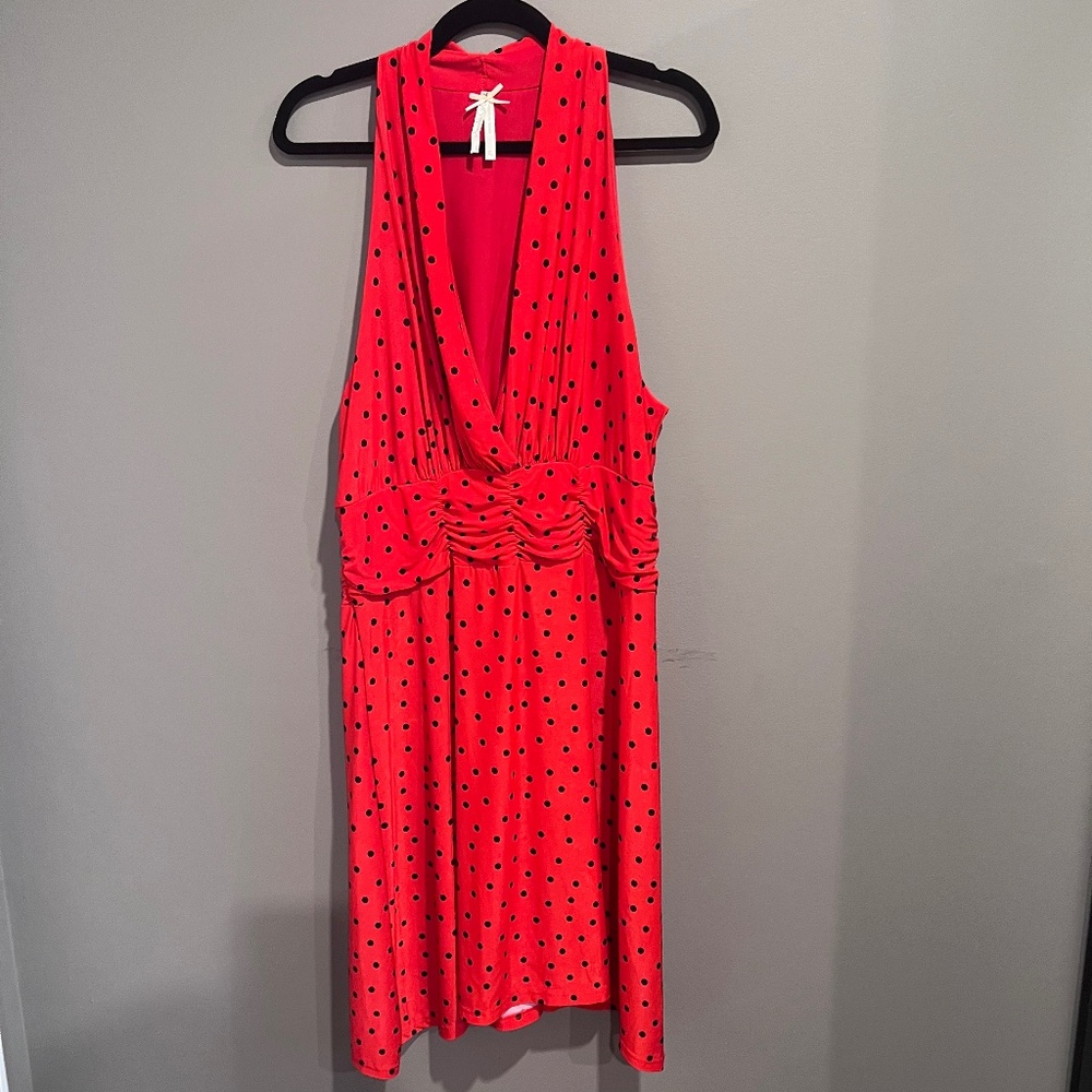 Cherry Lane Red and Black Polka Dot Halter Dress
